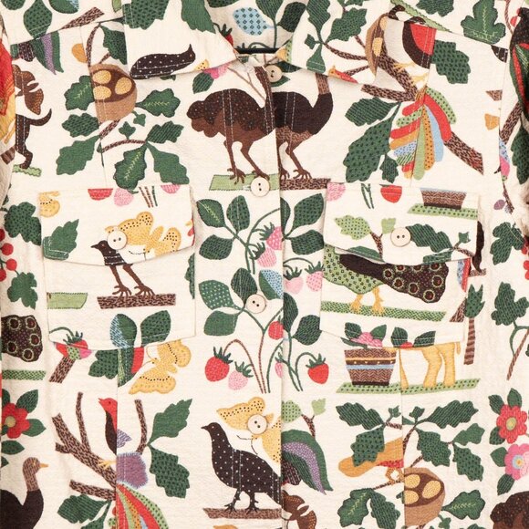 Alexis & Avery VTG Jacket M White Wild Vine Animals Ostrich Elephant Peacock Cat - Picture 3 of 9